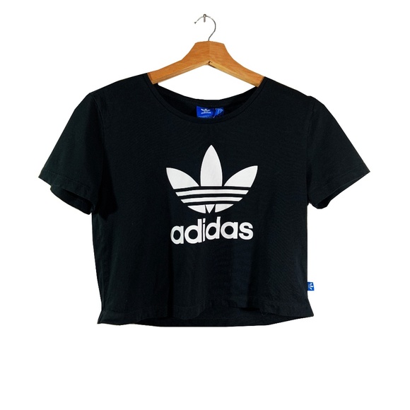 adidas Tops - Adidas Black Spell-out Trefoil Logo Cropped Top